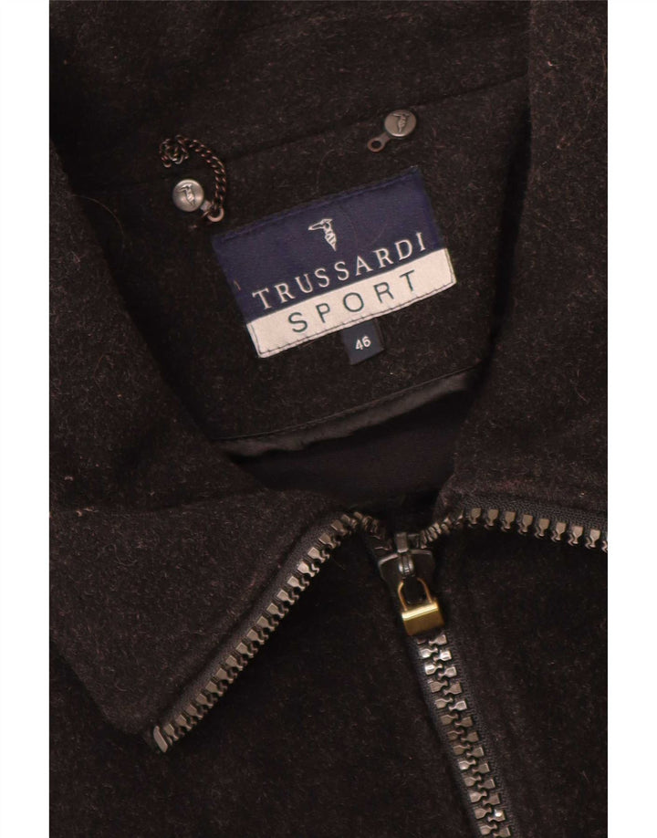 Trussardi Manteau coupe-vent coupe ample IT 46 Small en laine noire pour homme