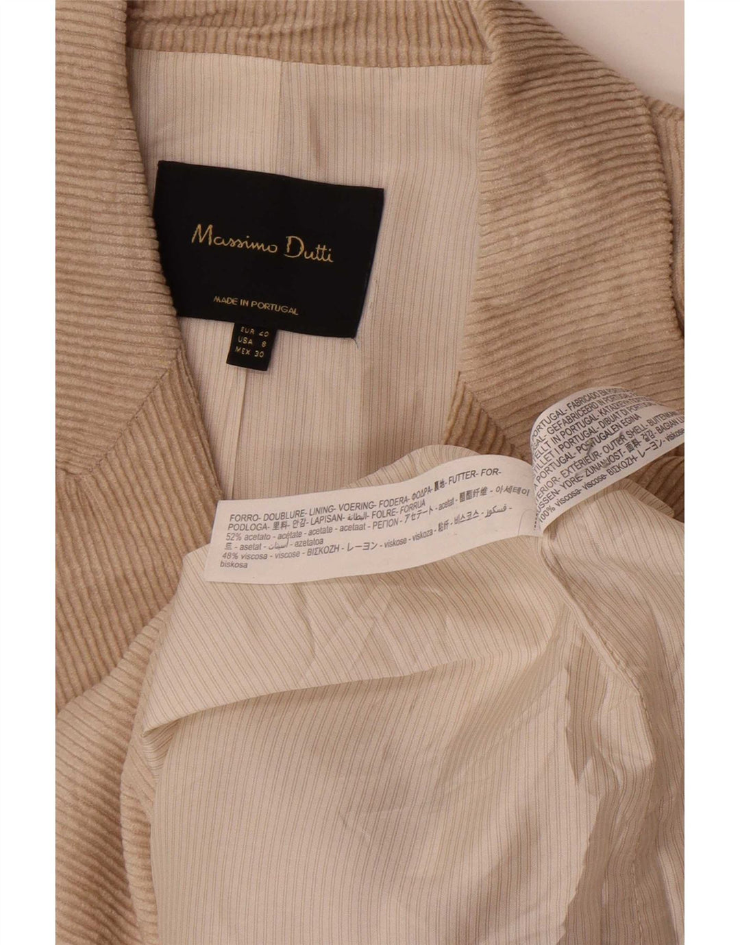 Massimo Dutti Veste blazer en velours côtelé pour femme EU 40 Beige moyen