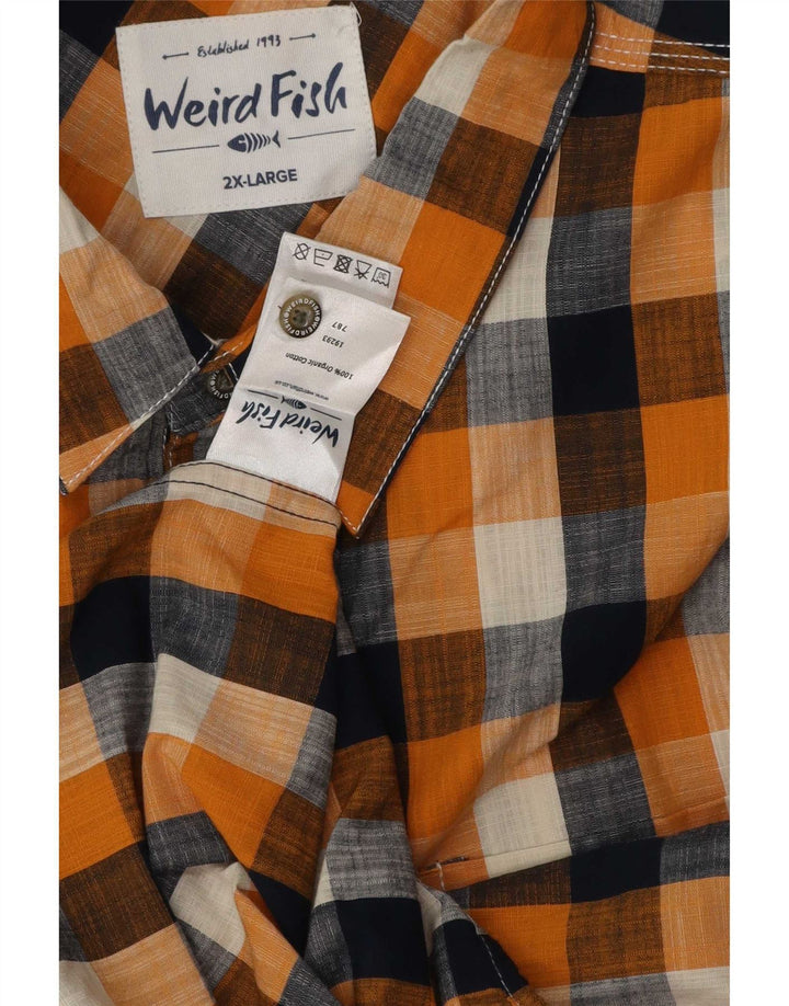 Weird Fish Chemise à manches courtes pour homme 2XL en coton vichy orange