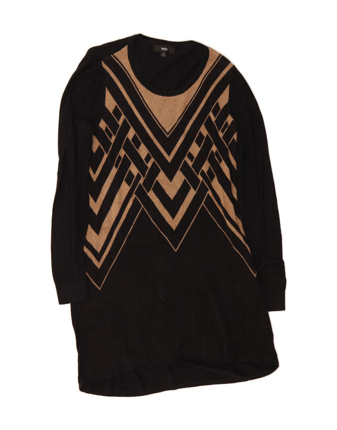 MOSSIMO Womens Longline Crew Neck Jumper Sweater UK 16 Large Black Chevron Vintage Mossimo and Second-Hand Mossimo from Messina Hembry 