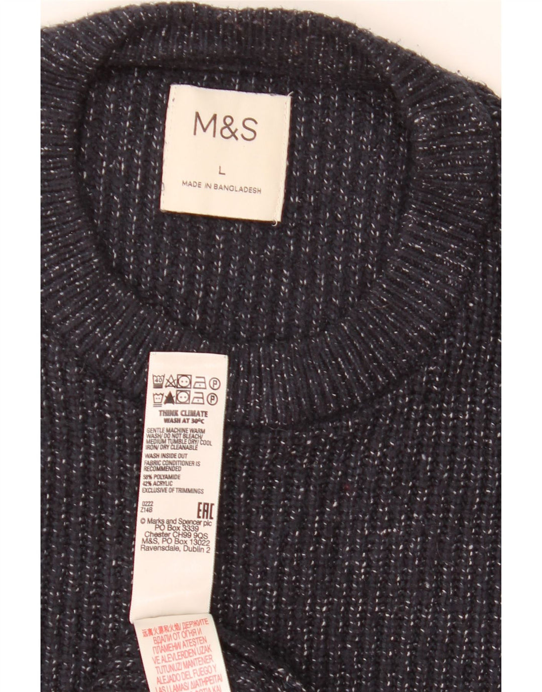 Marks & Spencer Pull à col rond pour homme Taille L Bleu marine moucheté