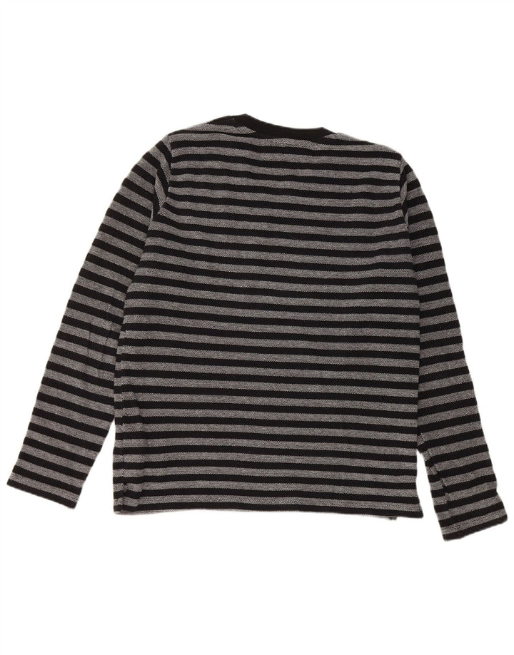 Zara Womens Graphic Top Manches Longues UK 14 Coton Rayé Noir Moyen