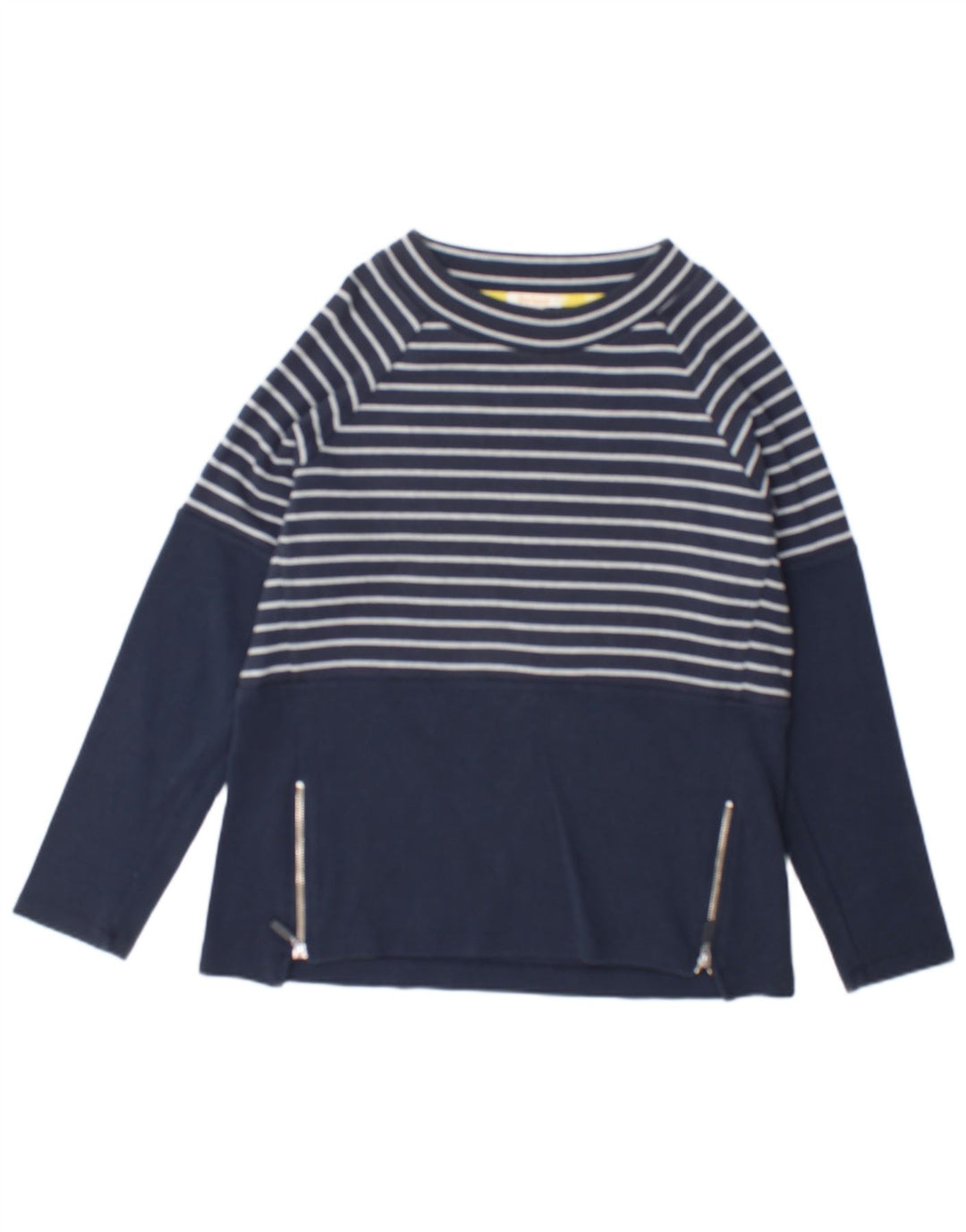 Barbour Haut Femme Manches Longues UK 12 Coton Rayé Bleu Marine Moyen