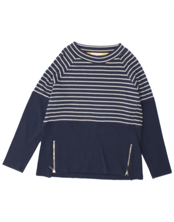 Barbour Haut Femme Manches Longues UK 12 Coton Rayé Bleu Marine Moyen