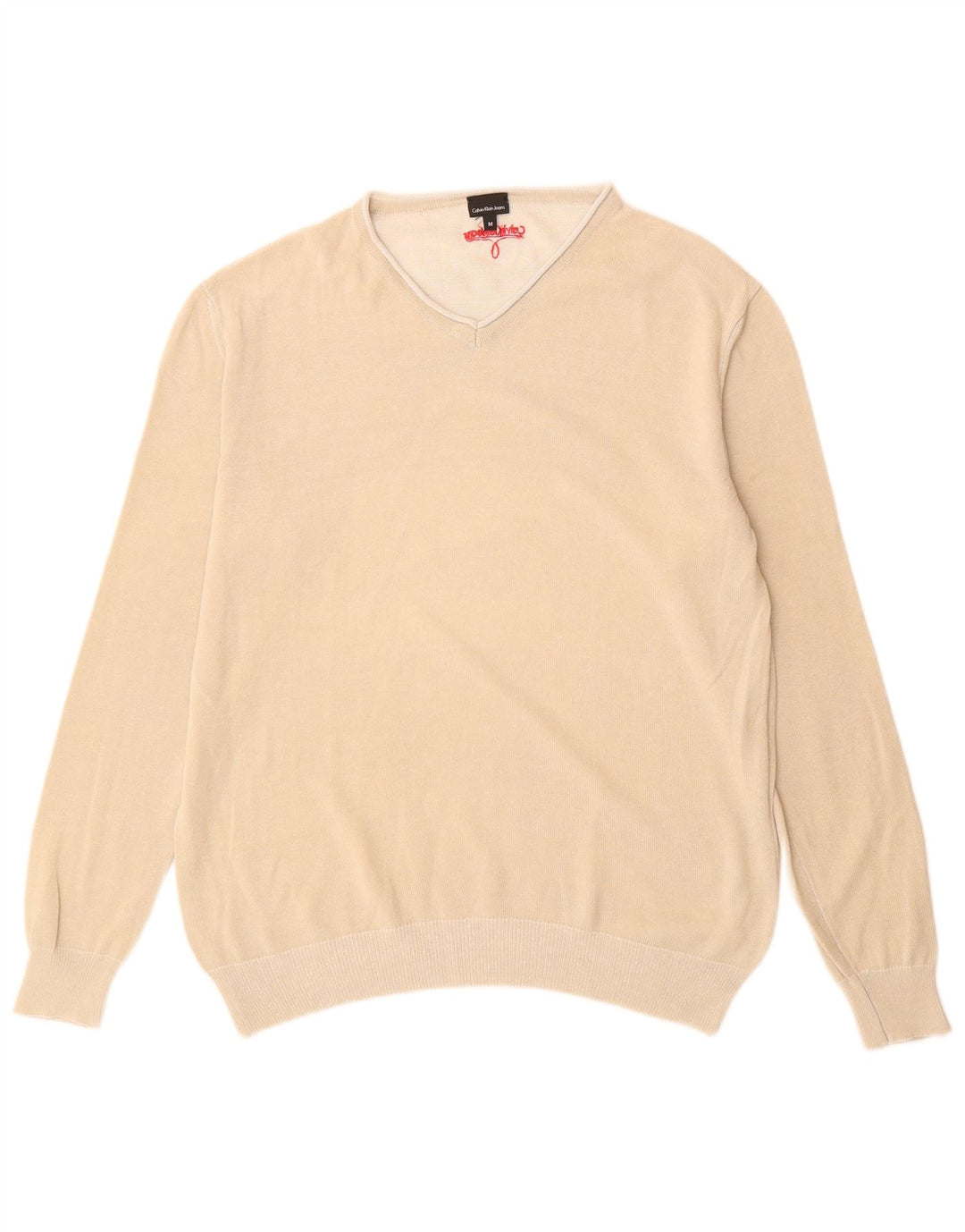 Calvin Klein Jeans Pull Col V Homme Beige Moyen Coton