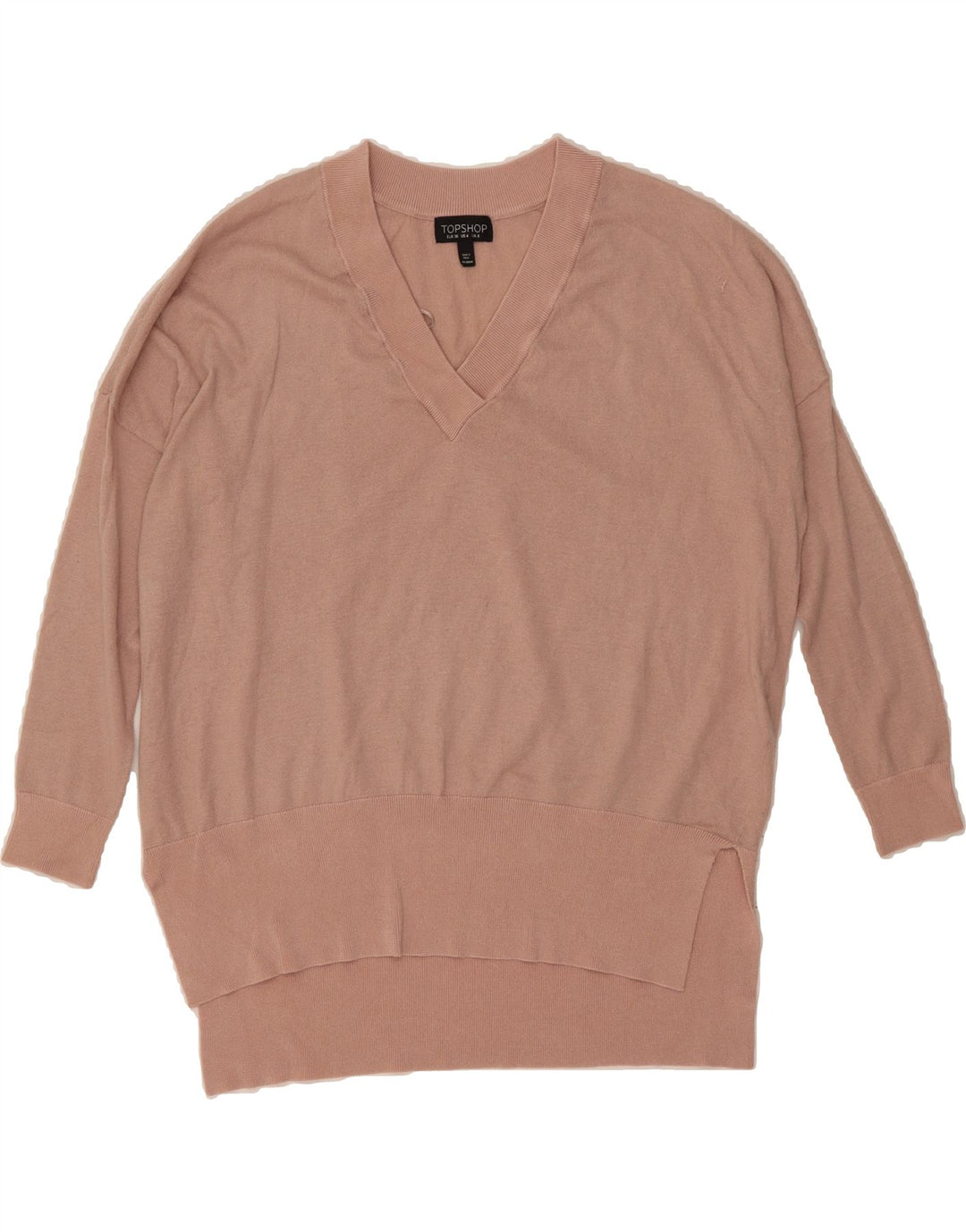 TOPSHOP Womens Oversized V-Neck Jumper Sweater UK 8 Small Pink Polyester Vintage Topshop and Second-Hand Topshop from Messina Hembry 