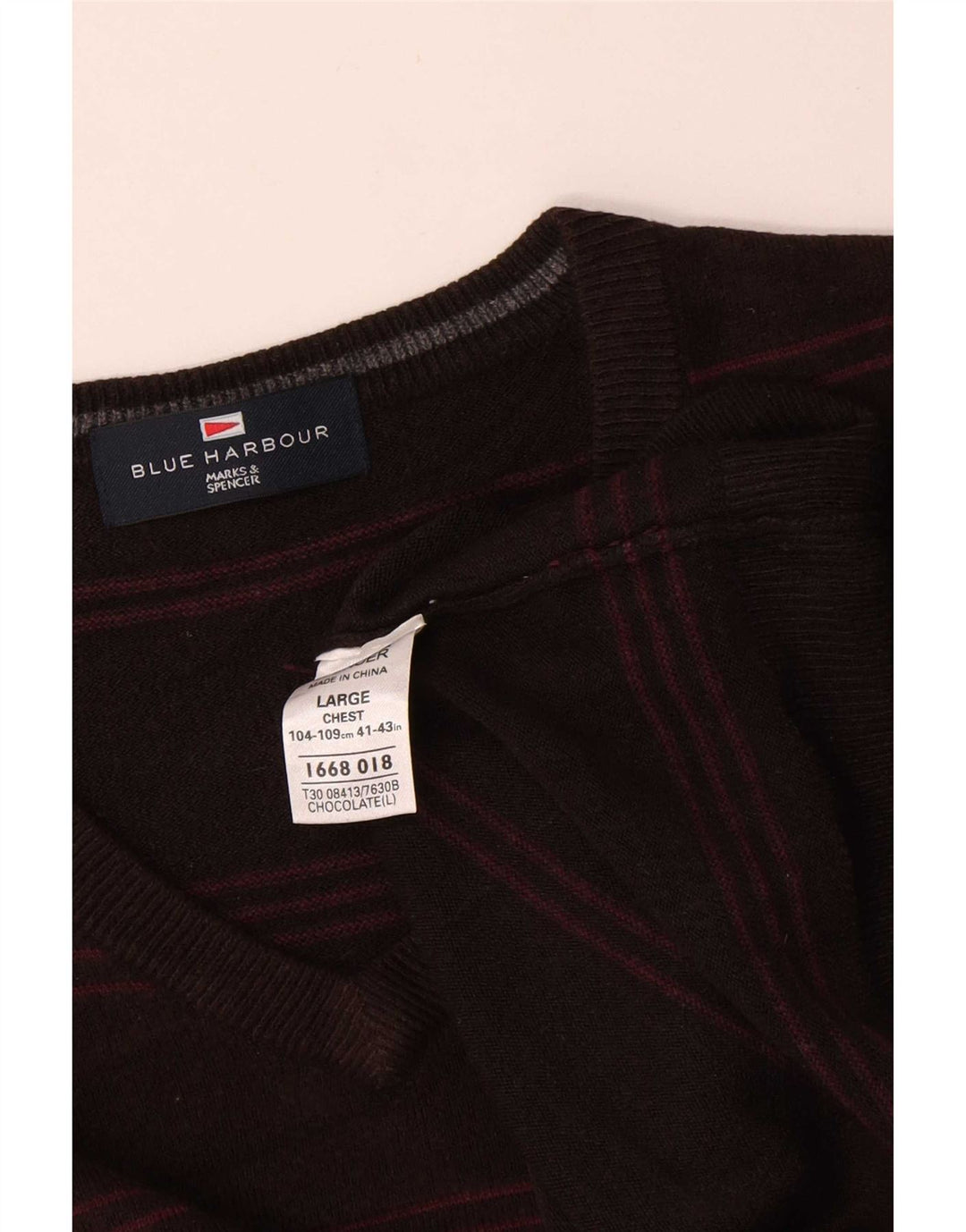 Marks & Spencer Pull à col en V Blue Harbour pour hommes, grand rayé marron