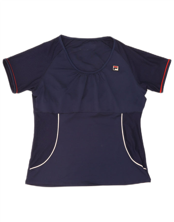 Fila Femme T-Shirt Top UK 14 Medium Bleu Marine Polyester