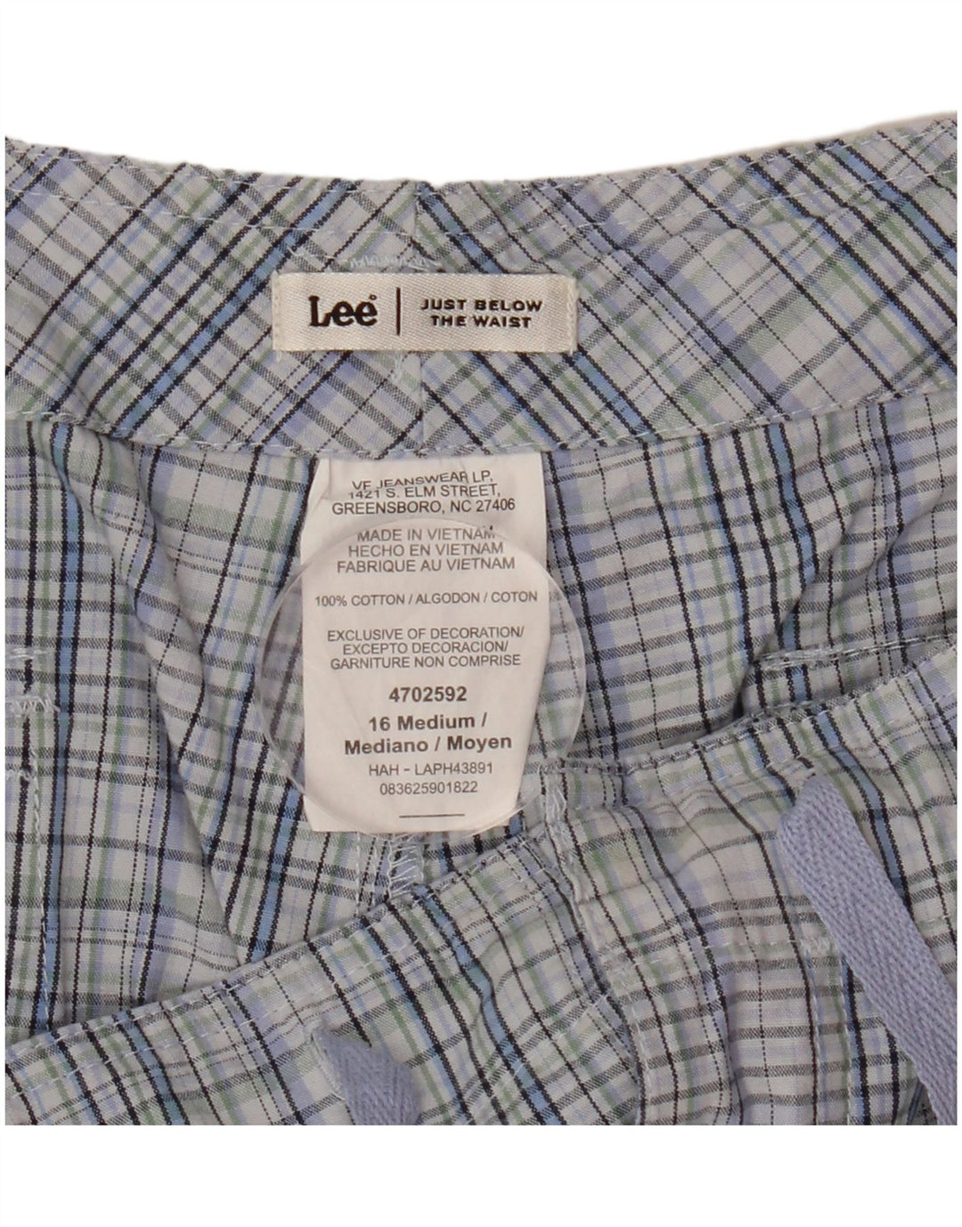 Lee Short Chino pour Femme US 16 2XL W36 Bleu à Carreaux Coton