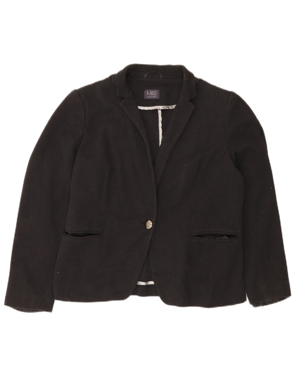 MARKS & SPENCER Veste Blazer 1 Bouton Femme UK 16 Grand Coton Noir
