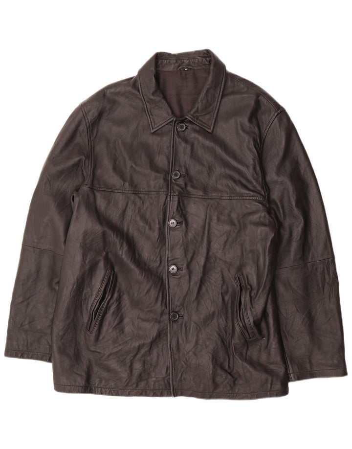 VINTAGE Veste en cuir homme UK 42 XL Cuir noir