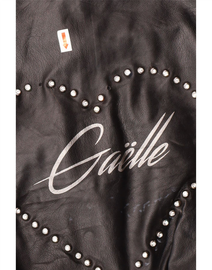 GAELLE Veste en cuir courte graphique pour femme UK 6 XS Noir
