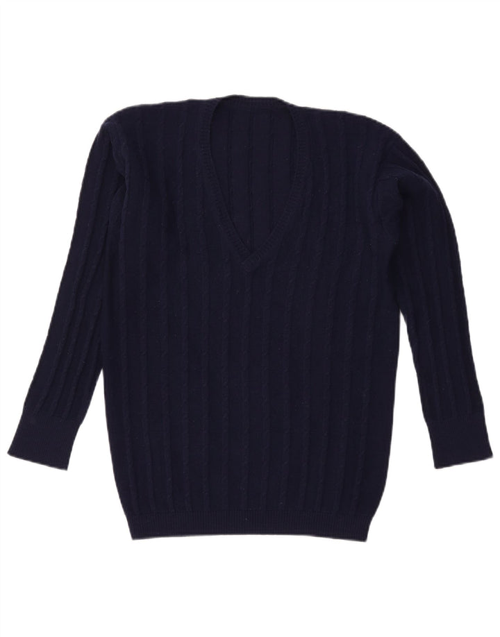 VINTAGE Pull col V femme UK 16 Grand Bleu Marine