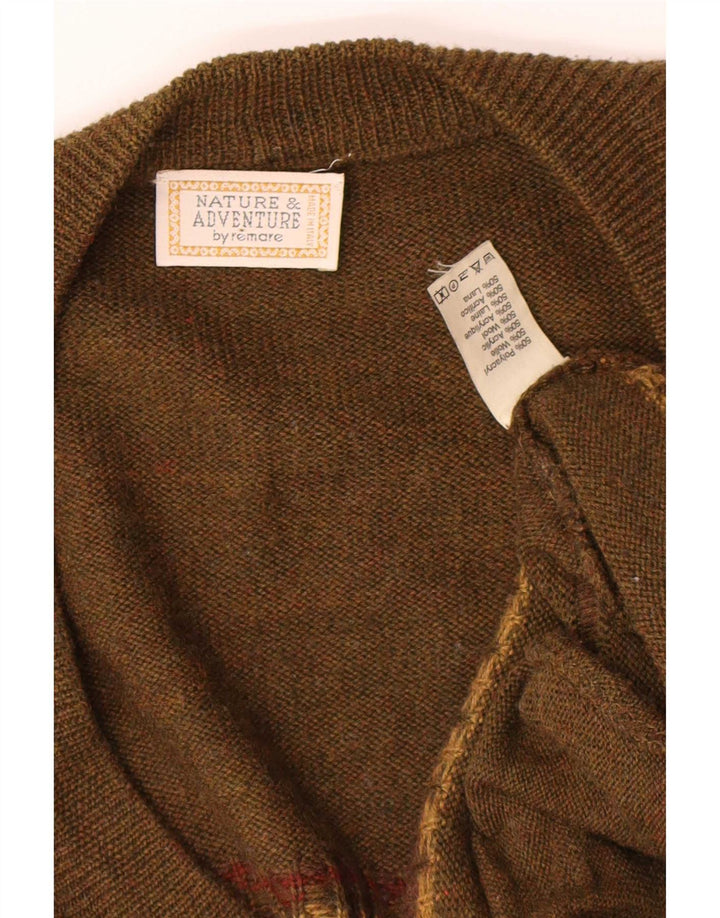 vintage Mens Cardigan Sweater 2XL Kaki Géométrique Polyacrylique