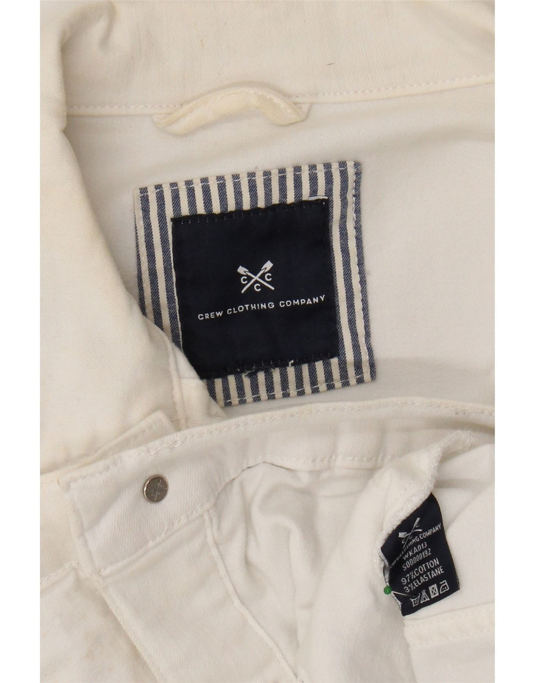 CREW CLOTHING Veste en jean courte pour femme UK 14 Coton blanc moyen