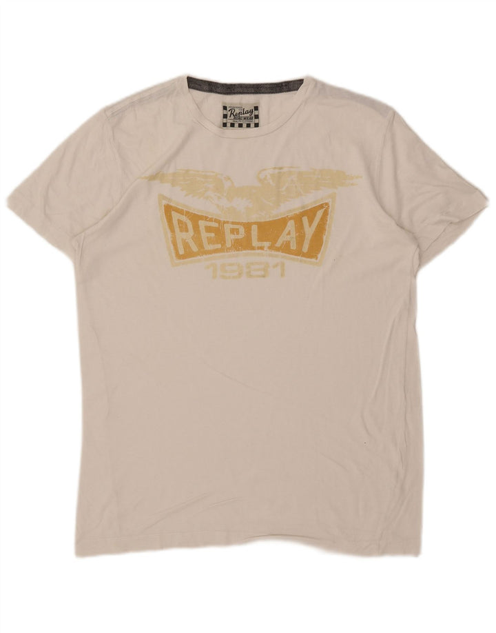 Replay T-Shirt Graphique Homme Blanc Moyen