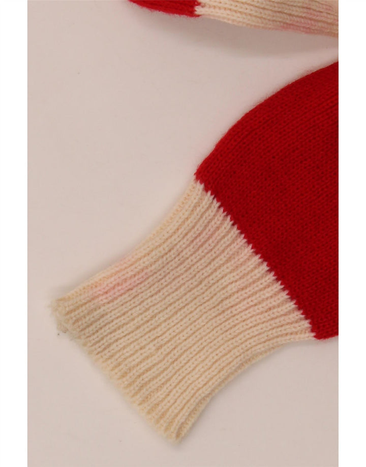 VINTAGE Pull col polo femme IT 48 XL Rouge Colorblock Acrylique