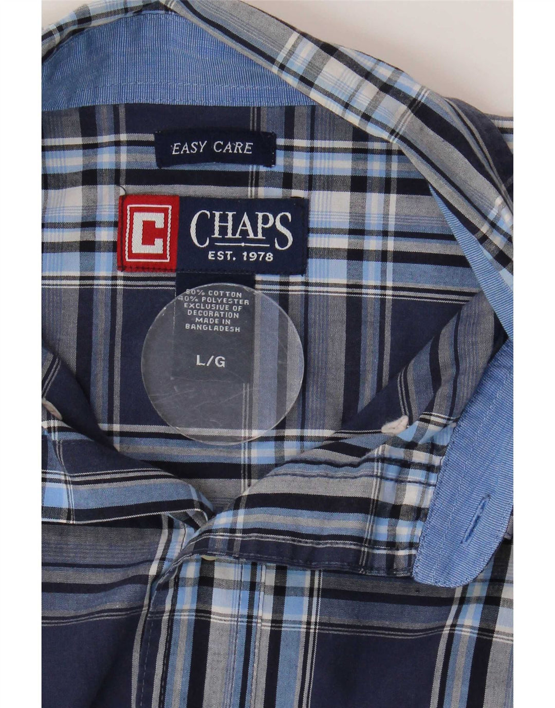 Chaps Chemise à manches courtes pour homme facile d'entretien en coton à carreaux bleu marine