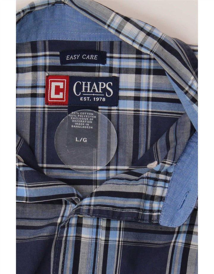 Chaps Chemise à manches courtes pour homme facile d'entretien en coton à carreaux bleu marine