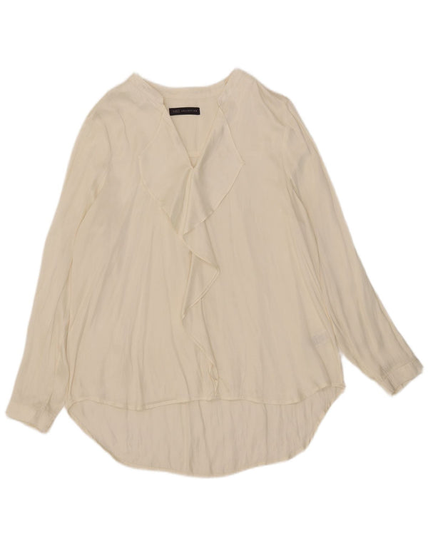 Marks & Spencer Chemisier à manches longues à volants sur le devant pour femme UK 18 XL Beige