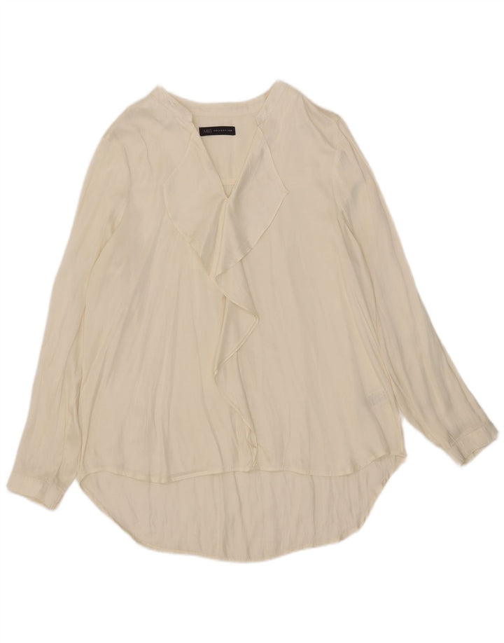 Marks & Spencer Chemisier à manches longues à volants sur le devant pour femme UK 18 XL Beige