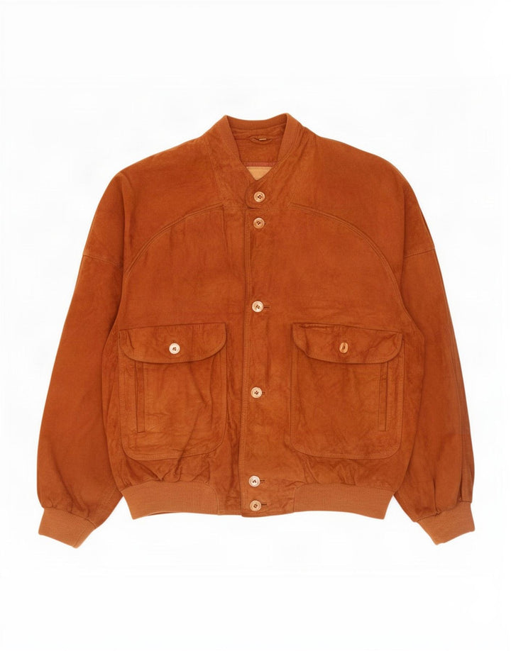 vintage Mens Suede Bomber Jacket IT 56 3XL Cuir Marron