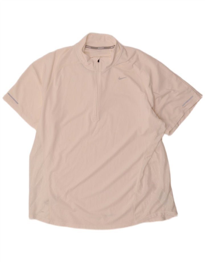Nike Hommes Dri Fit Zip Neck T-Shirt Top 2XL Blanc Polyester