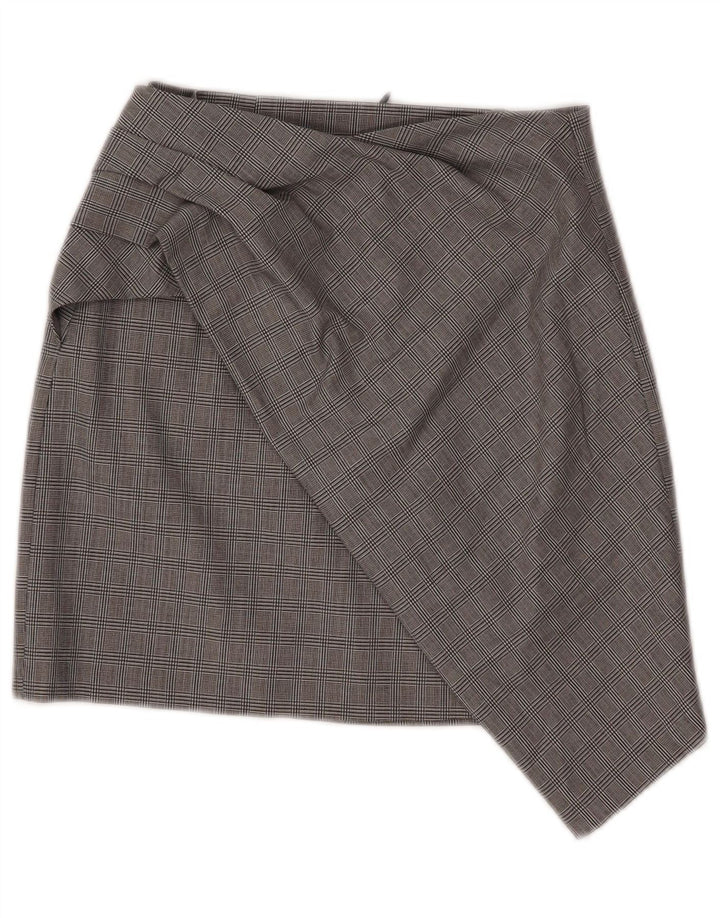 Zara Femme Mini Jupe Asymétrique XS W26 Gris Check Polyamide