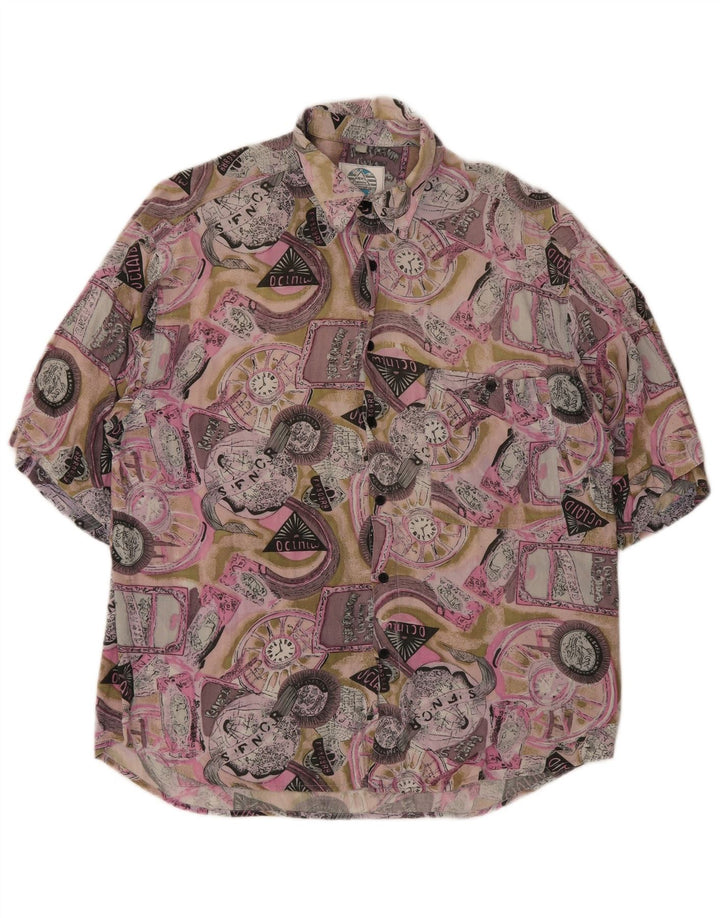 Chemise à manches courtes à motif abstrait vintage pour hommes, multicolore moyen