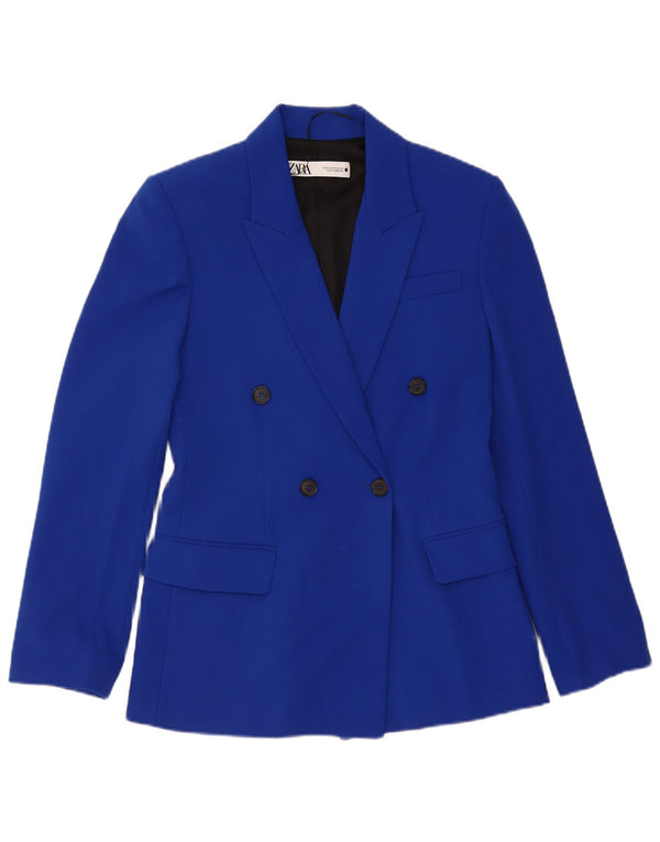 Zara Veste blazer à double boutonnage coupe ample pour femme UK 6 XS Bleu Polyester