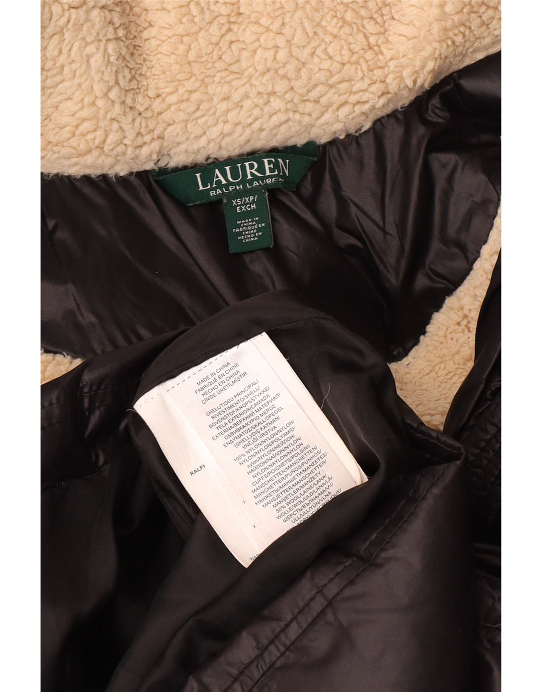 POLO RALPH LAUREN Manteau rembourré à capuche pour femme UK 6 XS Nylon noir hiver