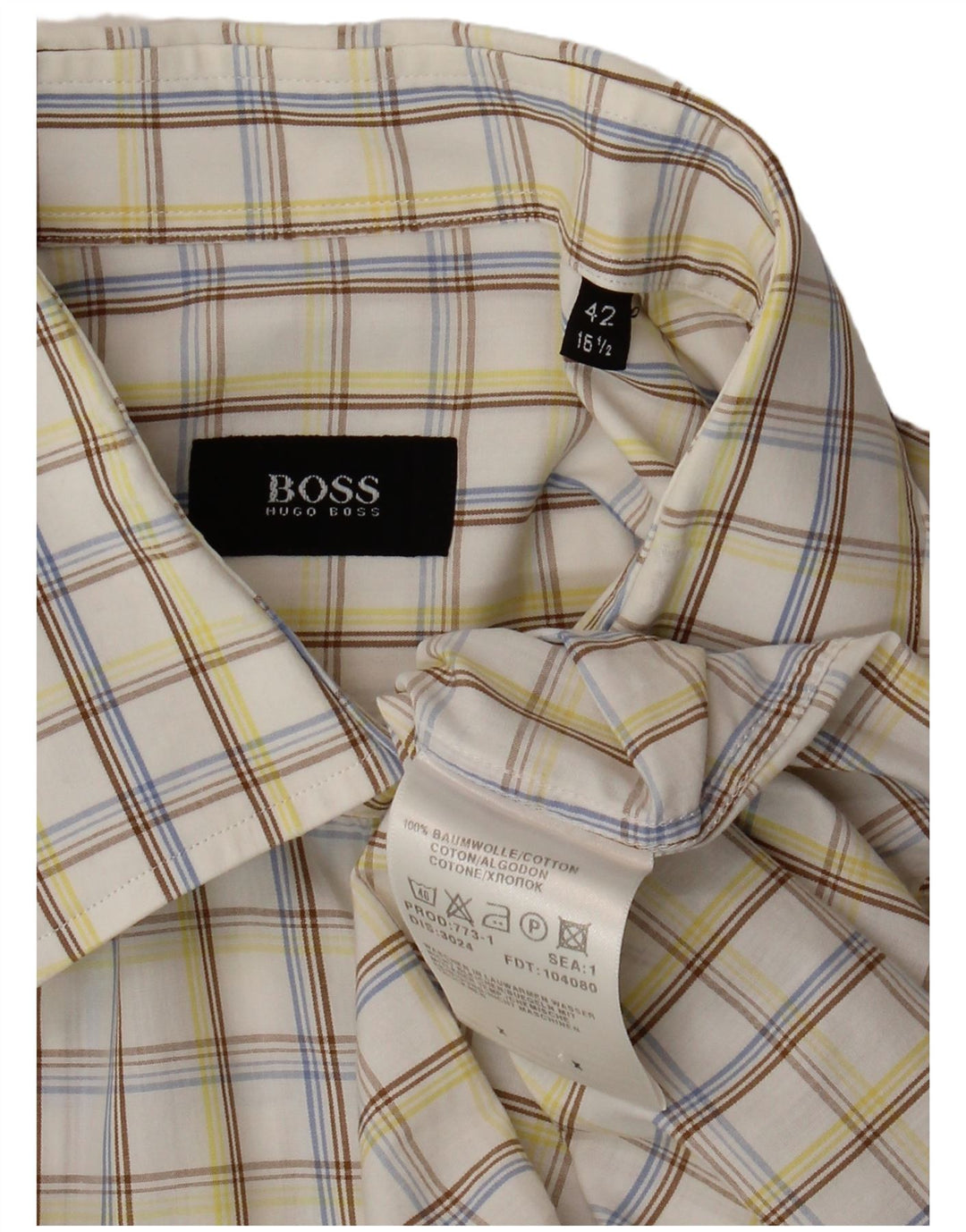 HUGO BOSS Chemise à manches courtes pour homme Taille 16 1/2 42 Grand coton à carreaux blancs