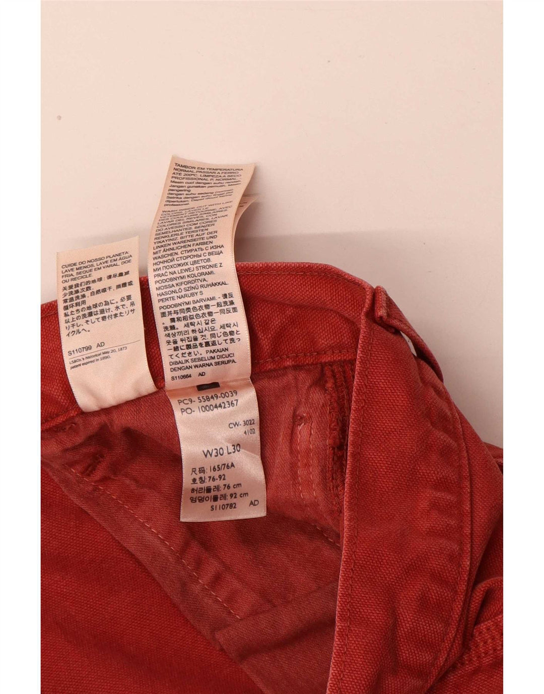 Levi's Jean Cargo Straight Homme W30 L30 Rouge Coton