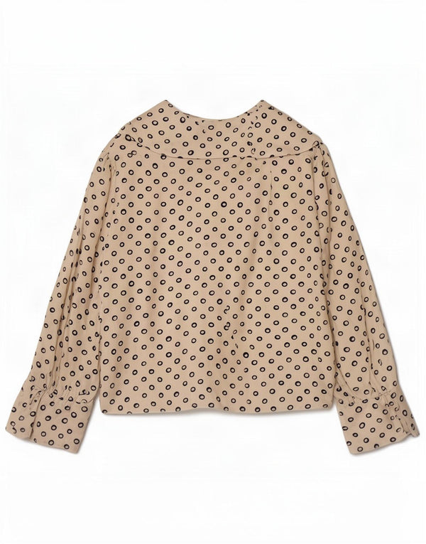 vintage Womens Crop 3/4 Sleeve Blouse Top UK 12 Beige Moyen Tacheté