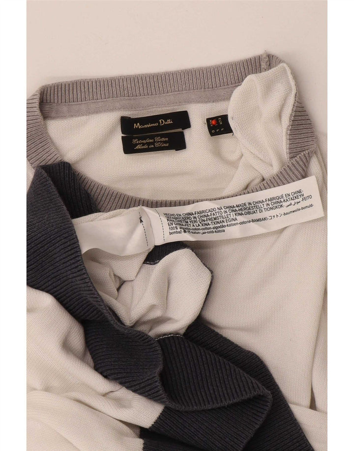 Massimo Dutti Pull à col rond pour homme Large Blanc Colorblock