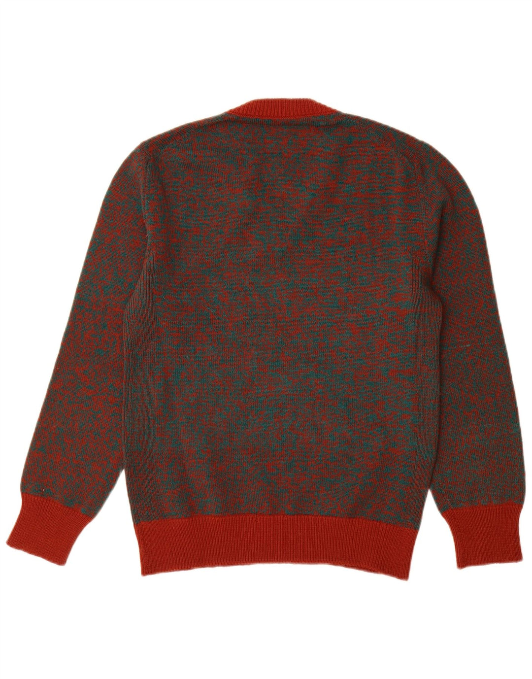 VINTAGE Pull col V homme rouge moyen moucheté