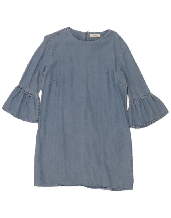 Zara Robe en jean à manches 3/4 pour femme UK 14 Bleu moyen Lyocell