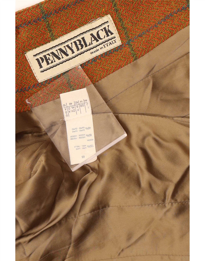Penny Black Veste Blazer 2 Boutons Femme UK 14 Laine à Carreaux Orange Moyen