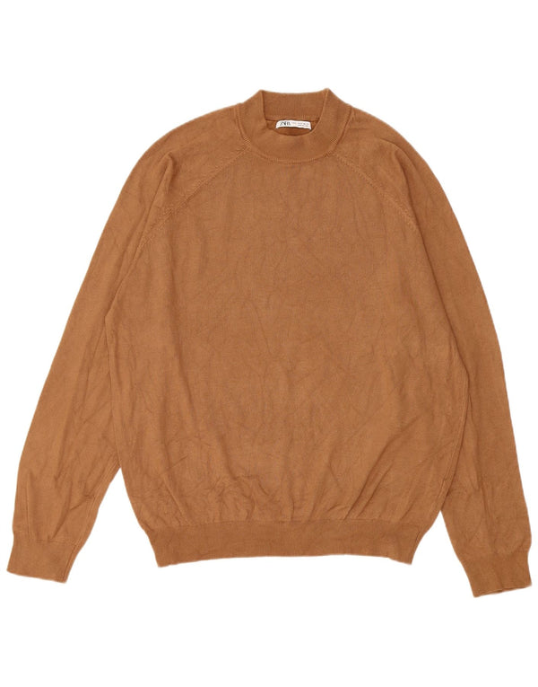 Zara Mens Crew Neck Jumper Sweater Medium Beige