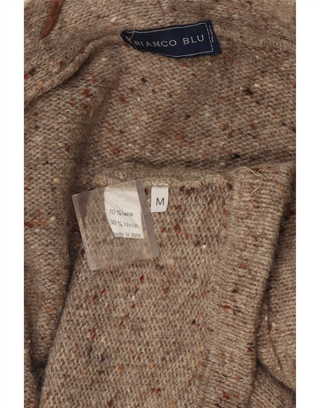 Bianco Blu Pull Cardigan Ouvert pour Femme UK 14 Laine Mouchetée Marron Moyen