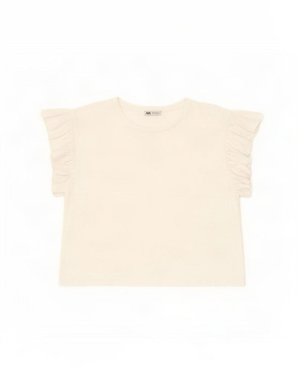 Zara Womens T-Shirt Top UK 16 Grand Blanc Coton