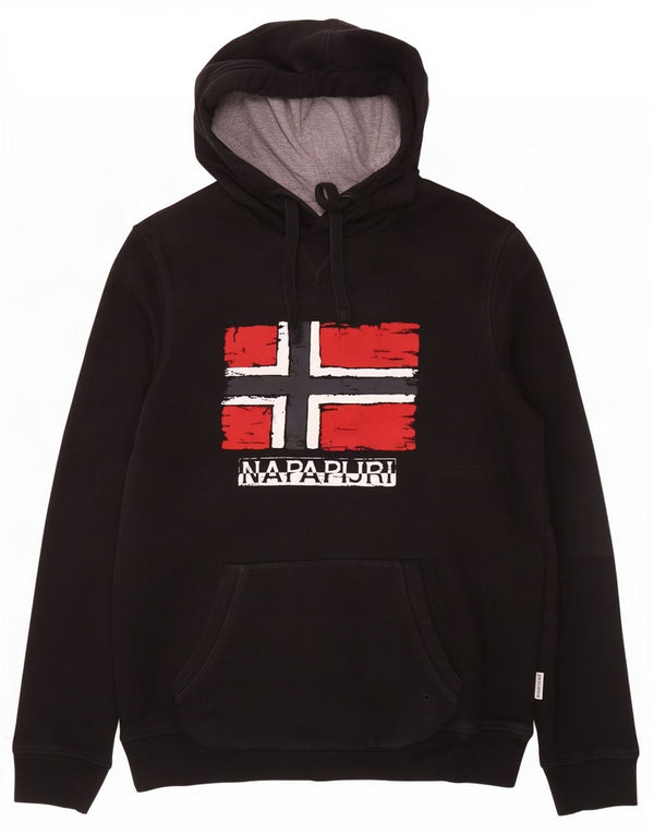 Napapijri Pull à capuche graphique pour homme Large Noir Coton