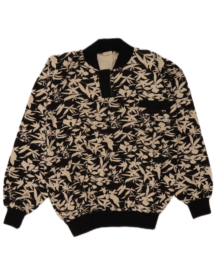 vintage Femme Sweatshirt Jumper UK 16 Grand Noir Floral