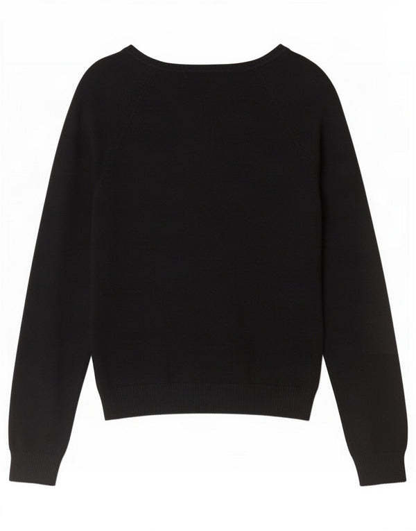 Zara Pull col V pour femme UK 12 en coton noir moyen