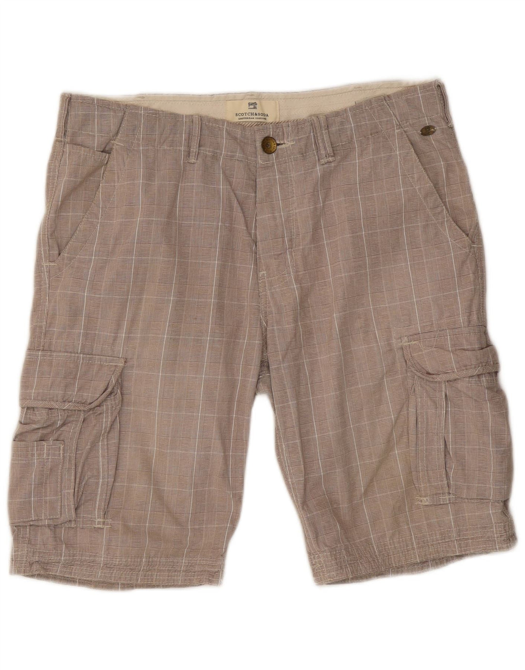 Scotch & Soda Short Cargo W32 Homme Gris Moyen à Carreaux en Coton