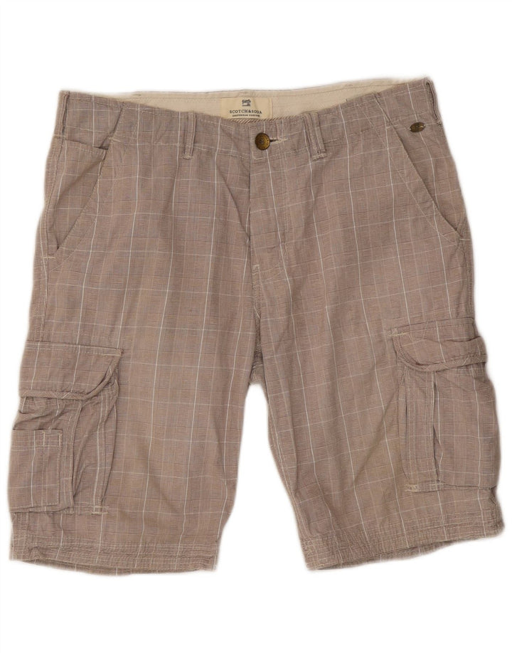Scotch & Soda Short Cargo W32 Homme Gris Moyen à Carreaux en Coton