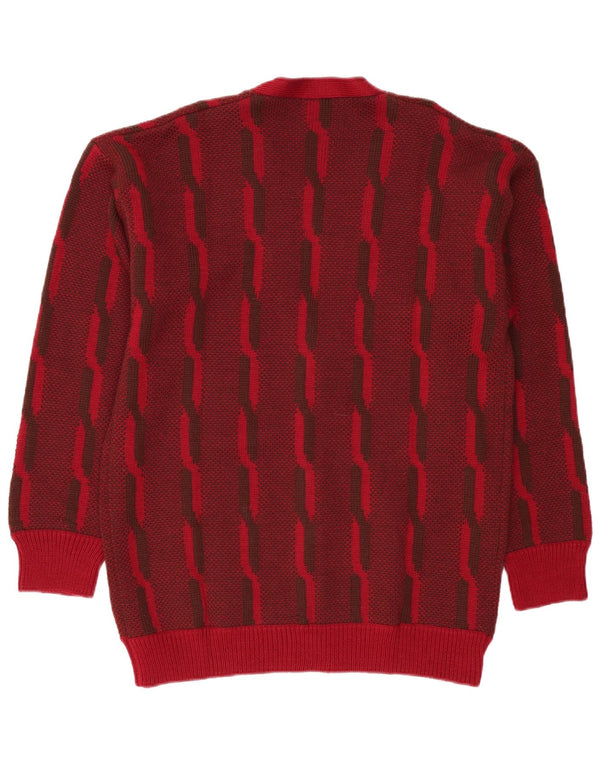 VINTAGE Homme Cardigan Pull Grand Bordeaux Rayé