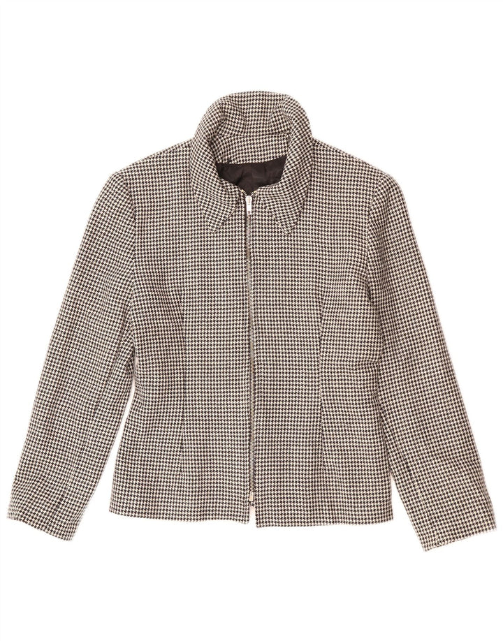 VINTAGE Veste Blazer Femme IT 42 Laine Pied-de-Poule Noir Moyen