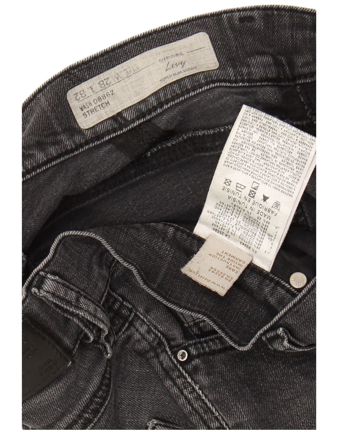 DIESEL Femme Livy Super Slim Jean Skinny W28 L32 Gris Coton