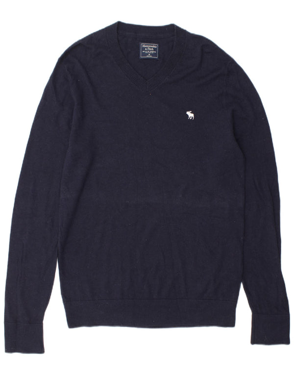 Abercrombie & Fitch Pull col V pour homme en laine bleu marine moyen